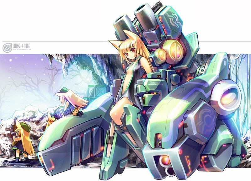 Girl with Fox Ears and Mech — Green