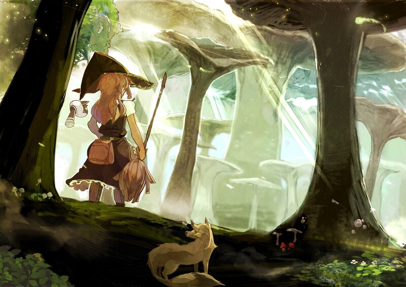 girl with fox in forest