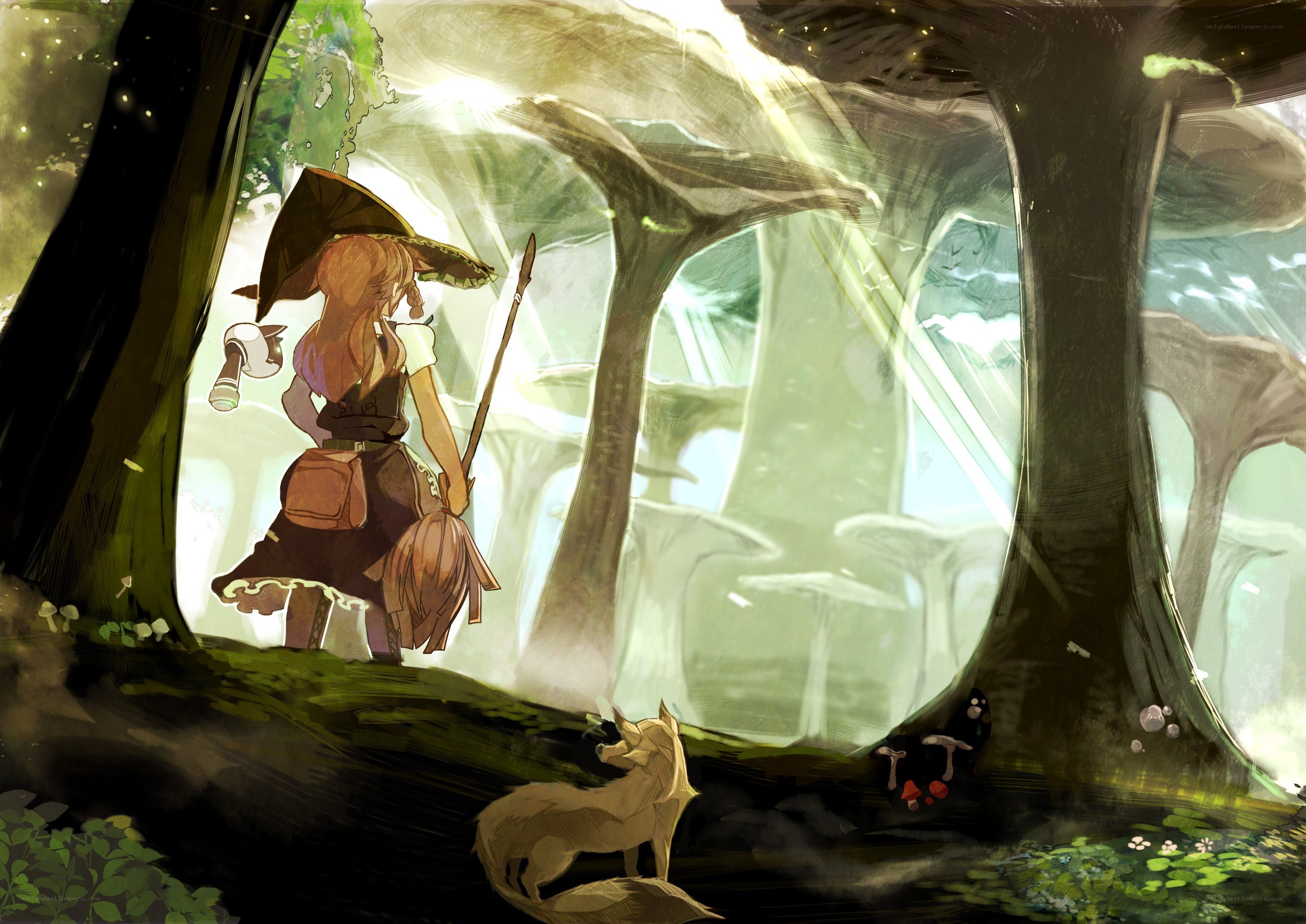 girl with fox in forest