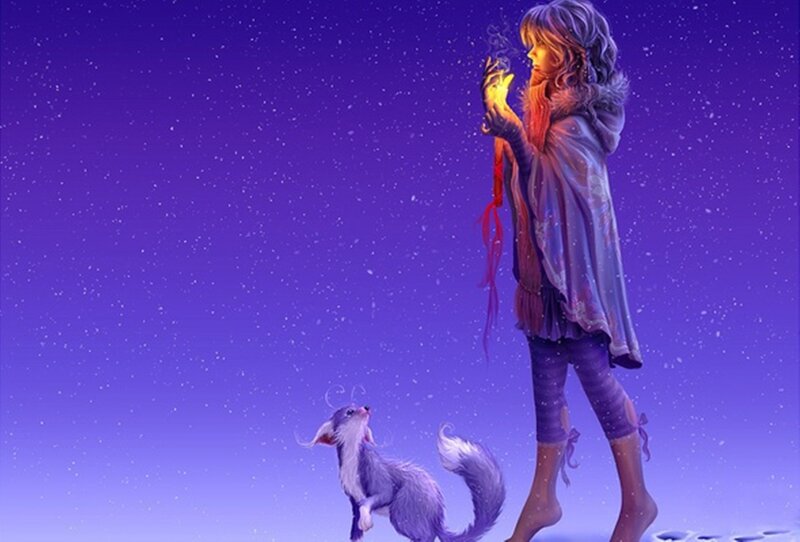 Girl with Fox in Snow
