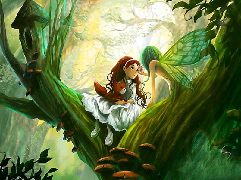 Girl with Fox in Tree