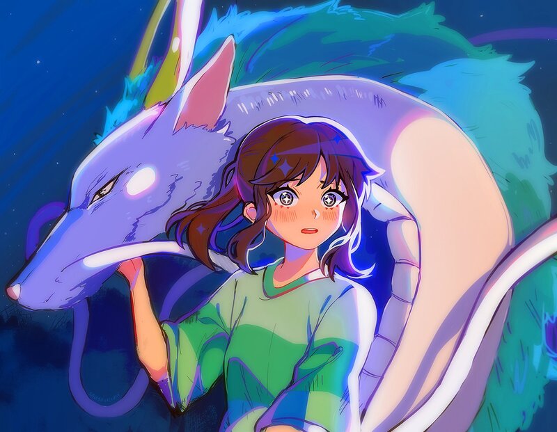 Girl with Fox-like Creature — Blue