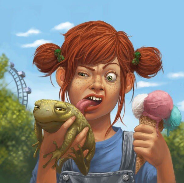 Girl with frog and ice cream
