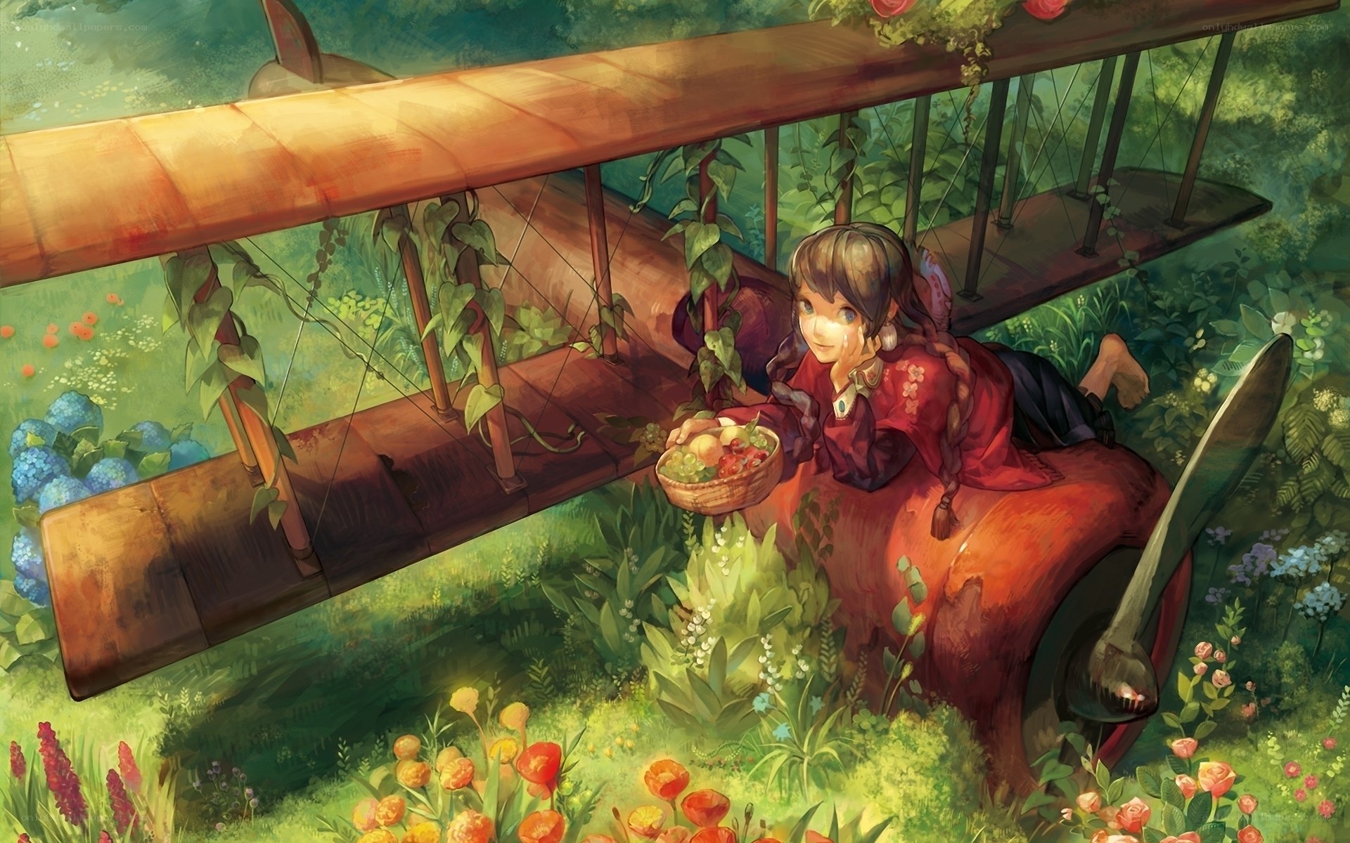Girl with fruit basket in garden