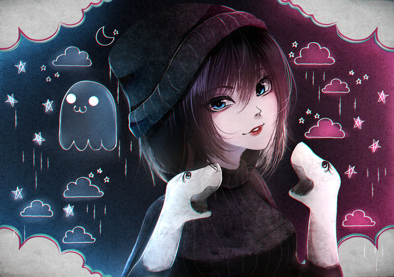 Girl with Ghost and Clouds