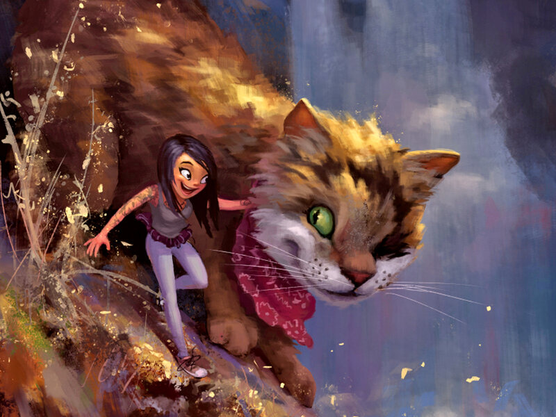 Girl with Giant Cat