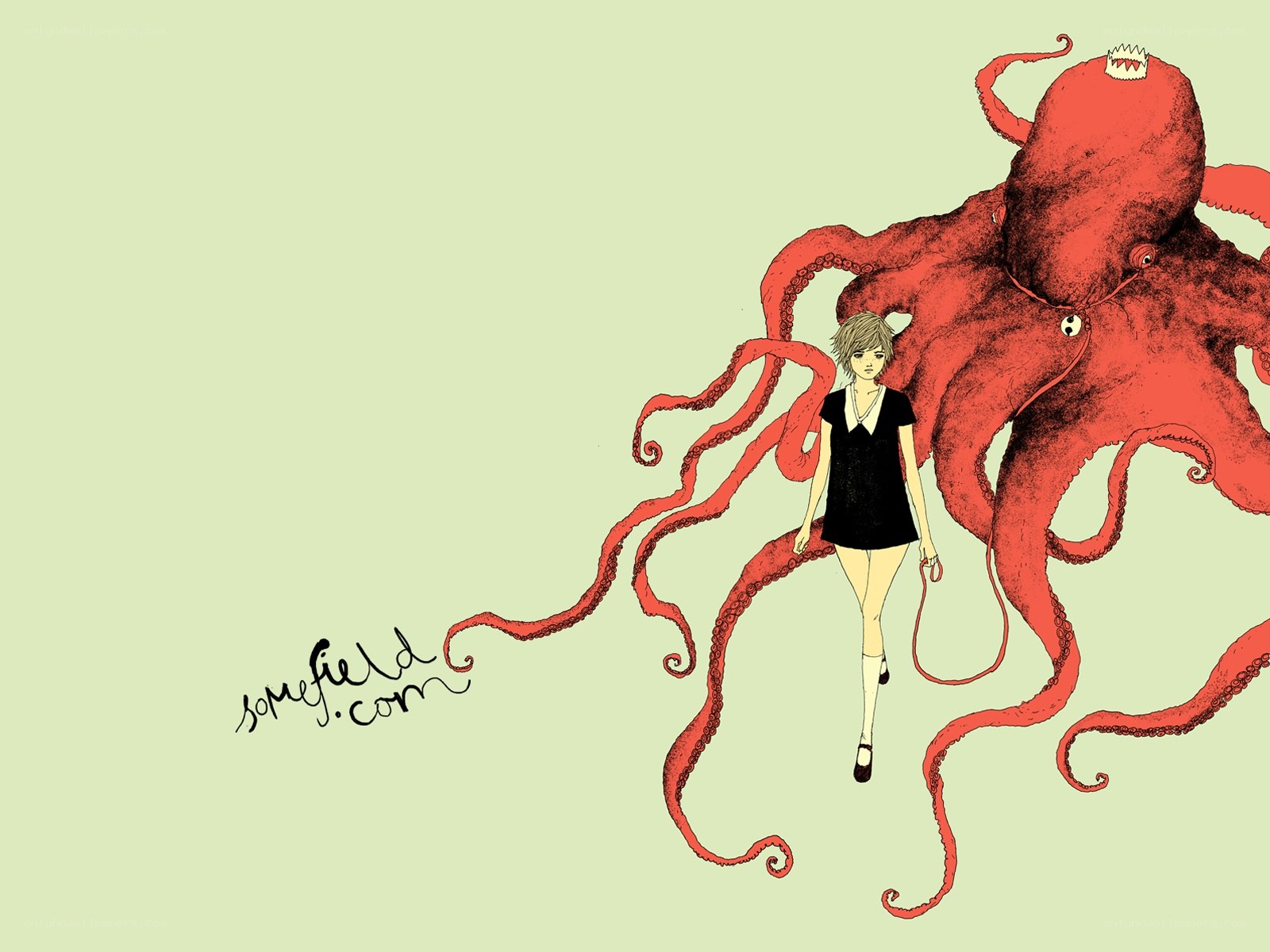 Girl with giant octopus