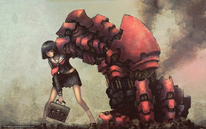 Girl with giant robot companion