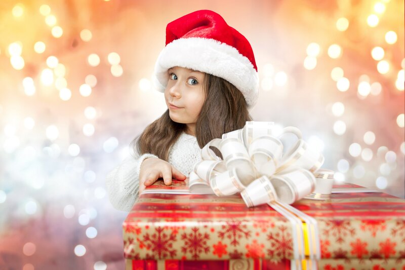 Girl with Gift Box — Red