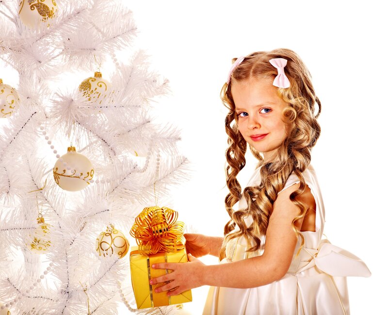 Girl with Gift Box — White