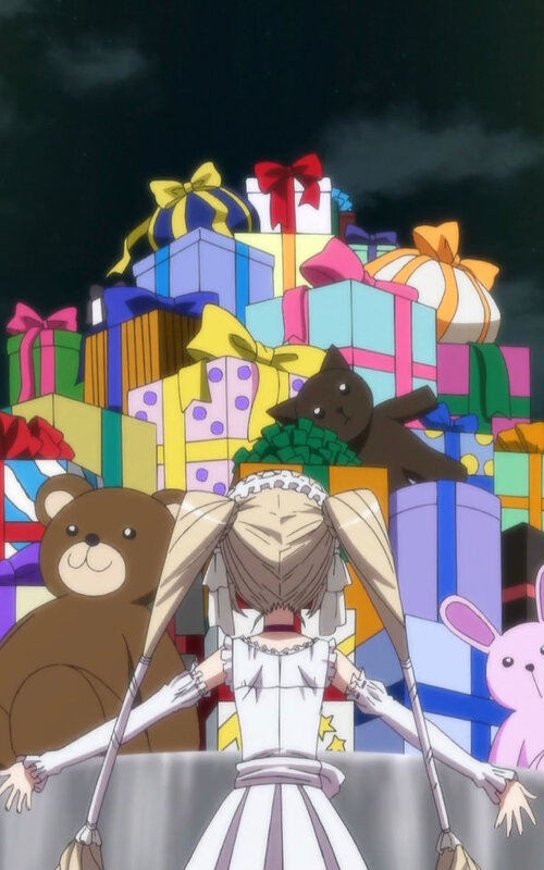 girl with gifts at night