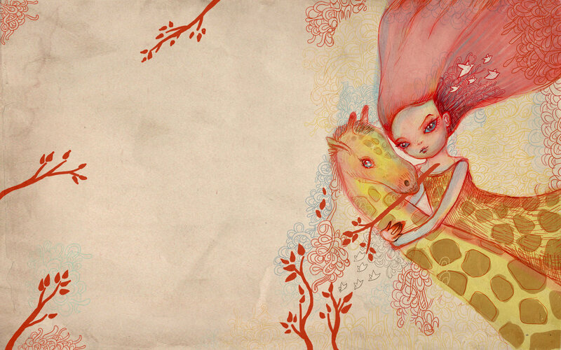 girl with giraffe illustration