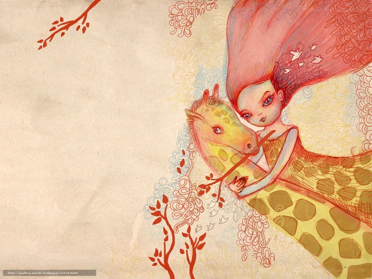 girl with giraffe illustration