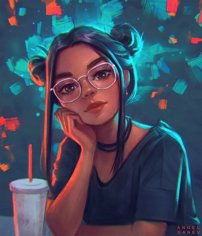 Girl with Glasses and Drink