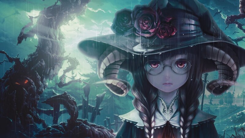 Girl with Glasses and Hat — Green