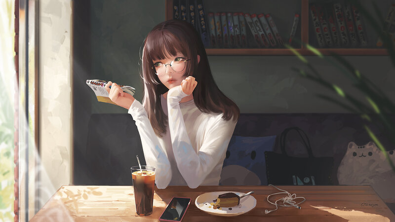 Girl with Glasses at Table