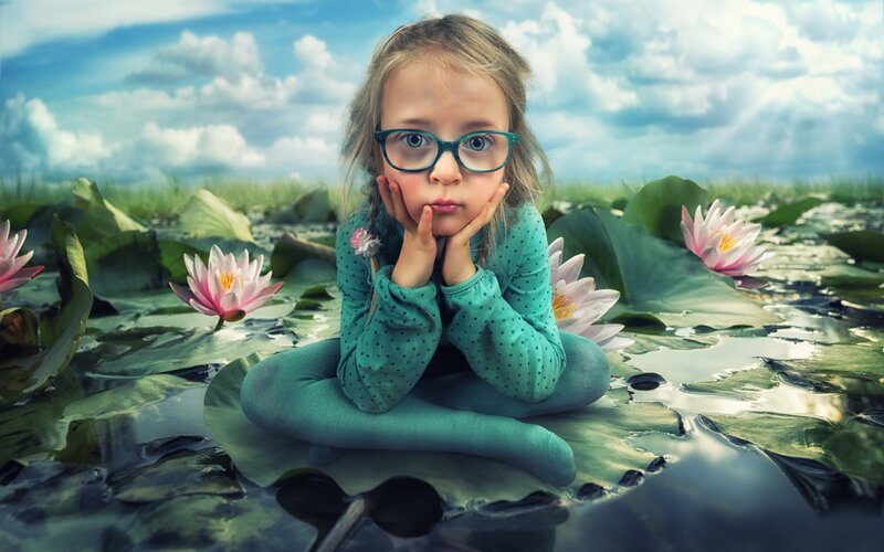 Girl with Glasses in Pond