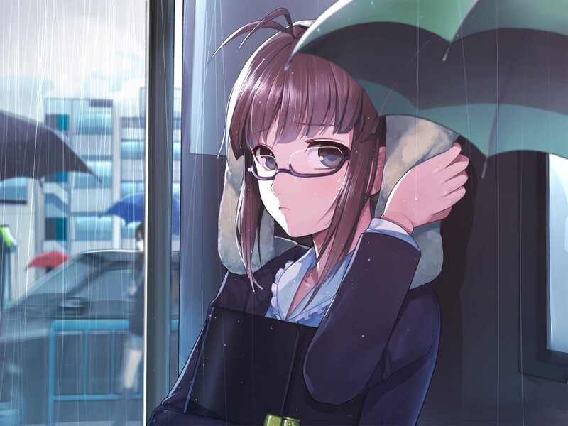 girl with glasses in the rain