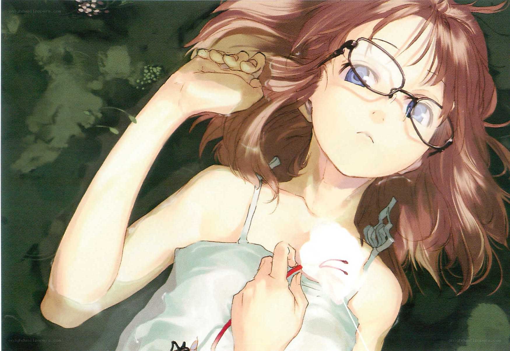 girl with glasses lying down