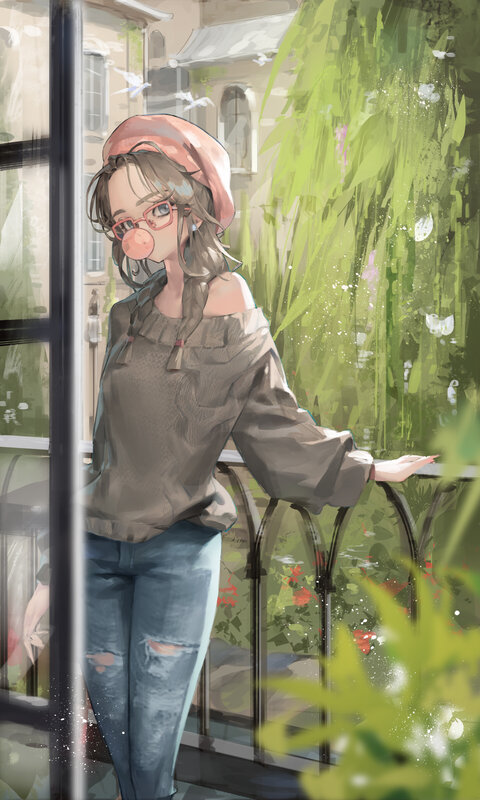 Girl with Glasses on Balcony