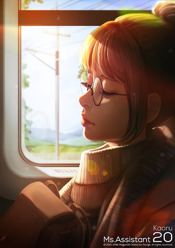 Girl with Glasses on Train