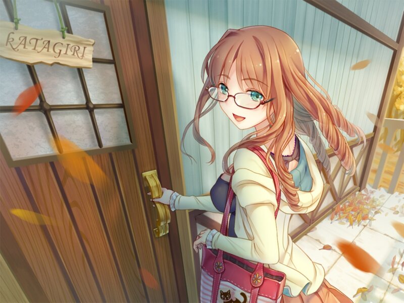 Girl with Glasses Opening Door