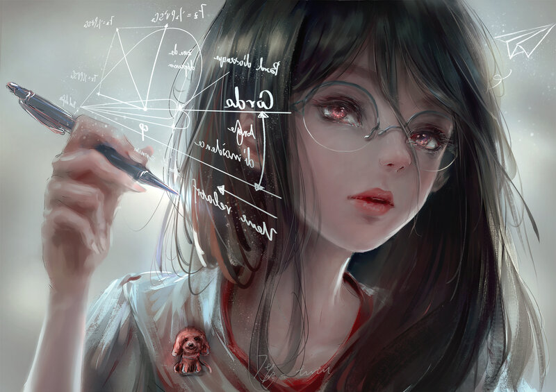 Girl with Glasses Writing