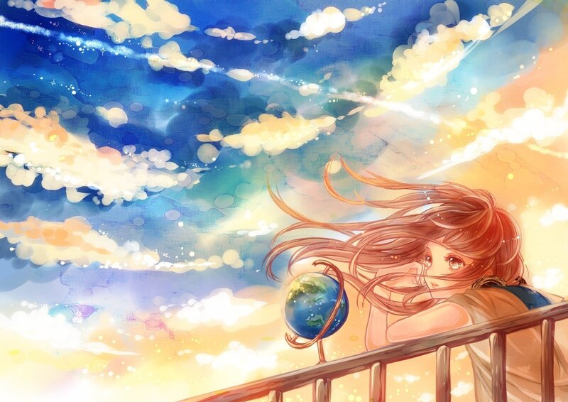 girl with globe on balcony