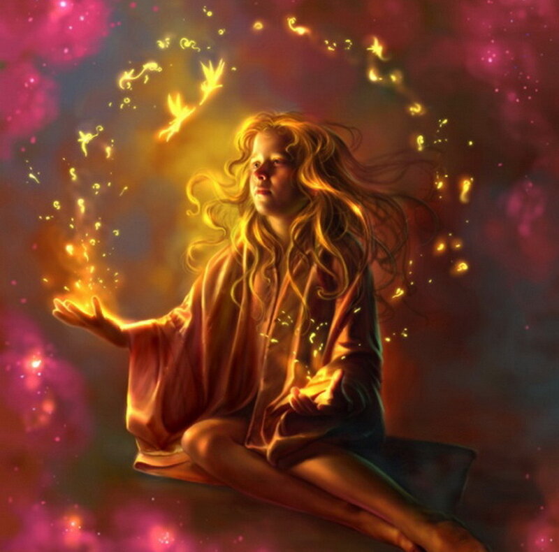Girl with Glowing Birds
