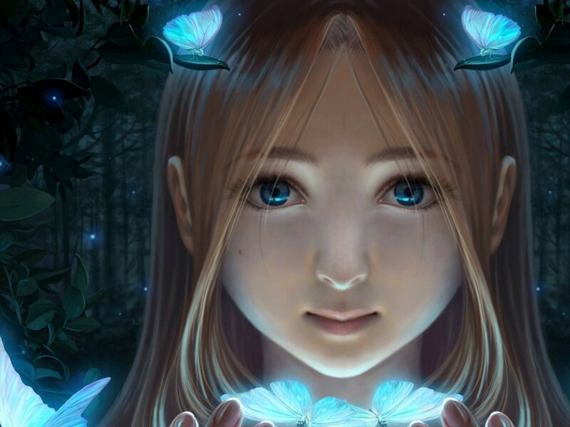 girl with glowing butterflies