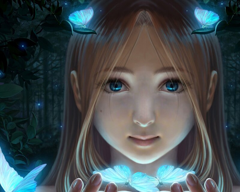 girl with glowing butterflies