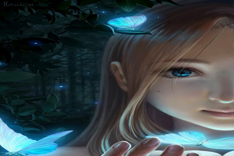 girl with glowing butterflies