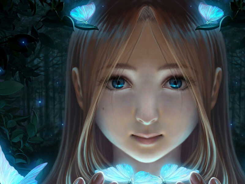 girl with glowing butterflies