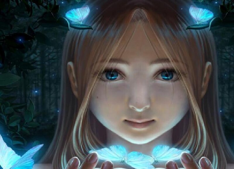 Girl with Glowing Butterflies — Blue