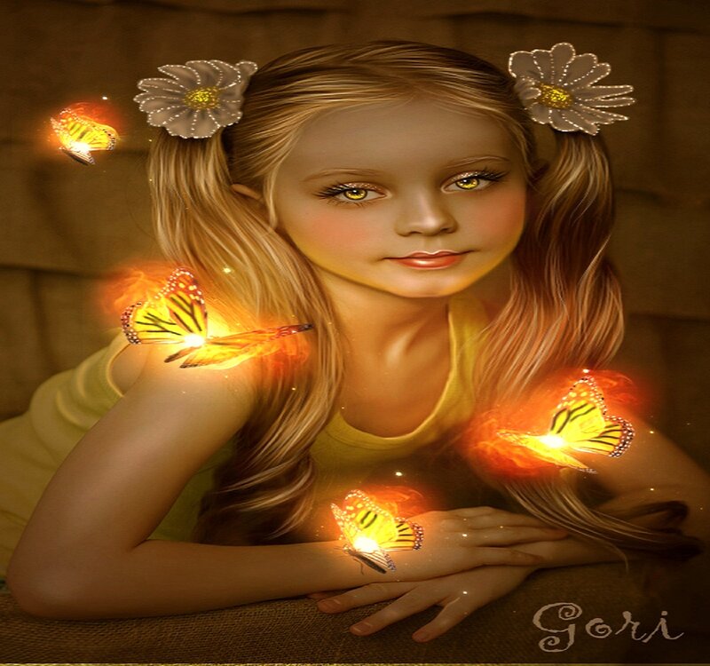 Girl with Glowing Butterflies — Yellow