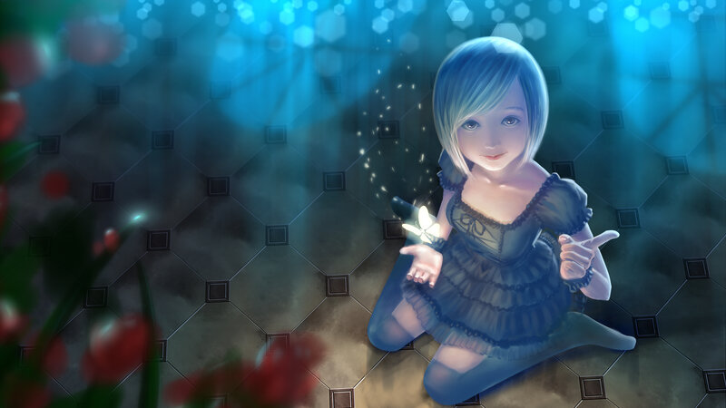 Girl with Glowing Butterfly — Blue