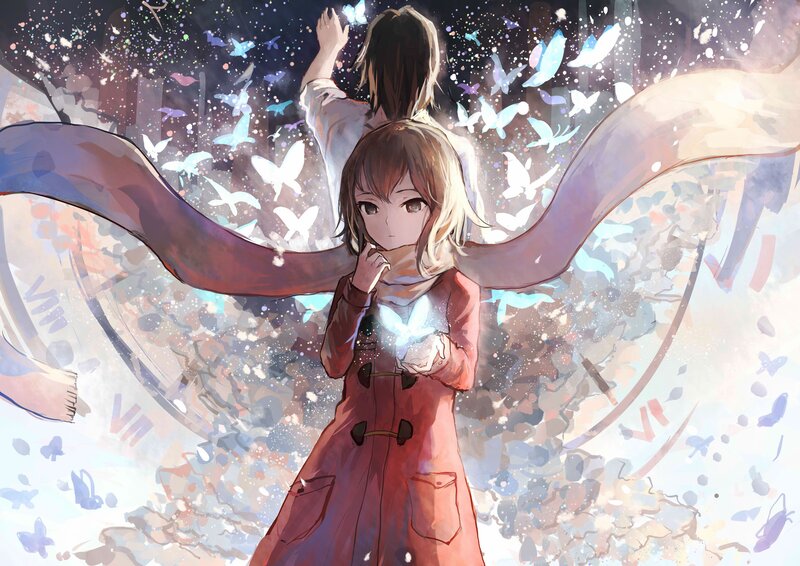 Girl with Glowing Butterfly — Red, Dreamy