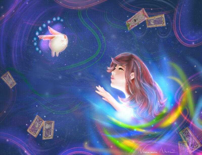 Girl with Glowing Cards