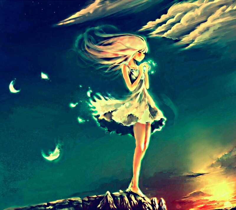 Girl with Glowing Dress — Blue, Dramatic