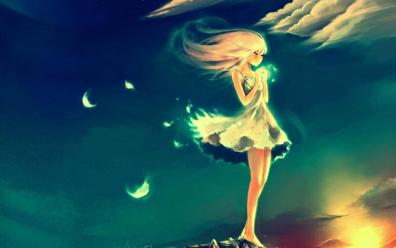 Girl with Glowing Dress — Blue