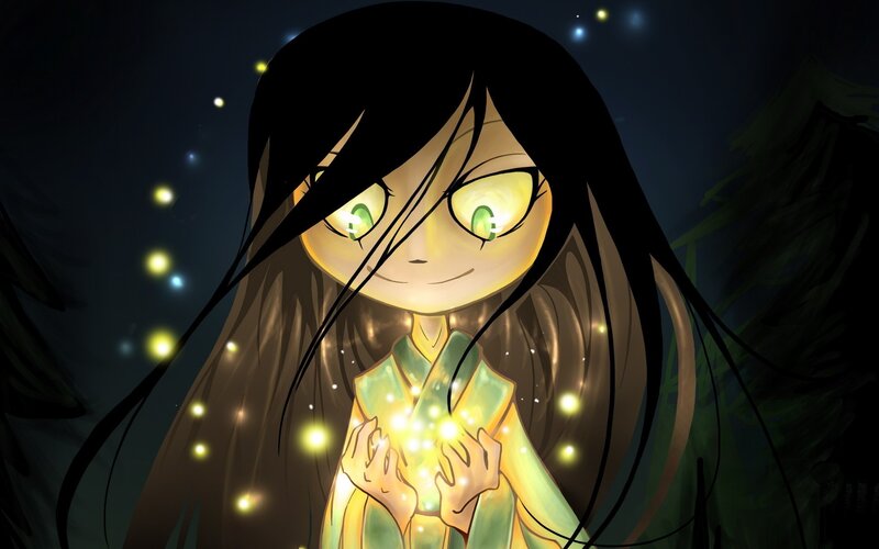 girl with glowing eyes and light