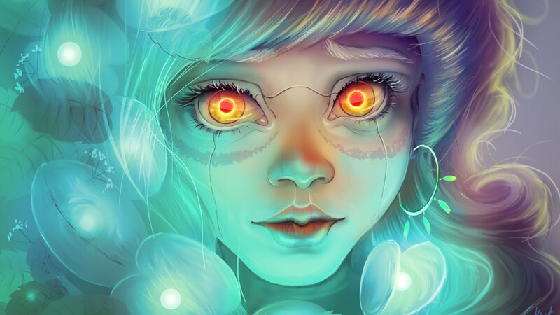 Girl with Glowing Eyes — Teal