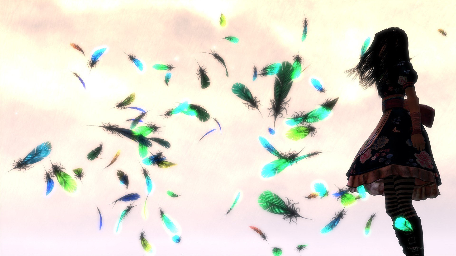 girl with glowing feathers