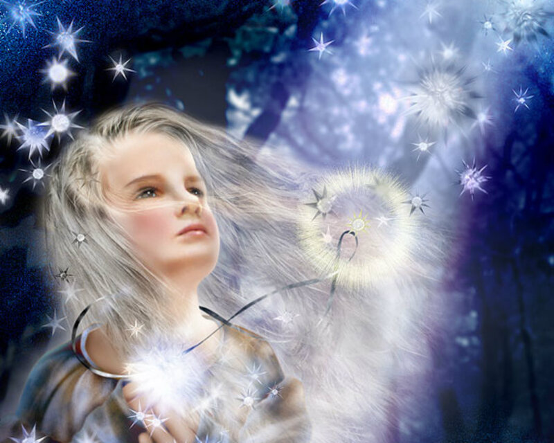 Girl with Glowing Hair — Blue