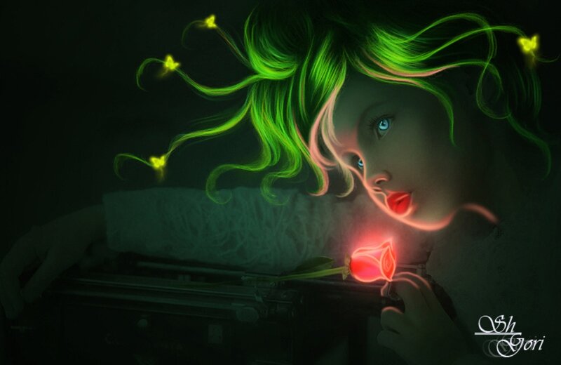 Girl with Glowing Hair — Green