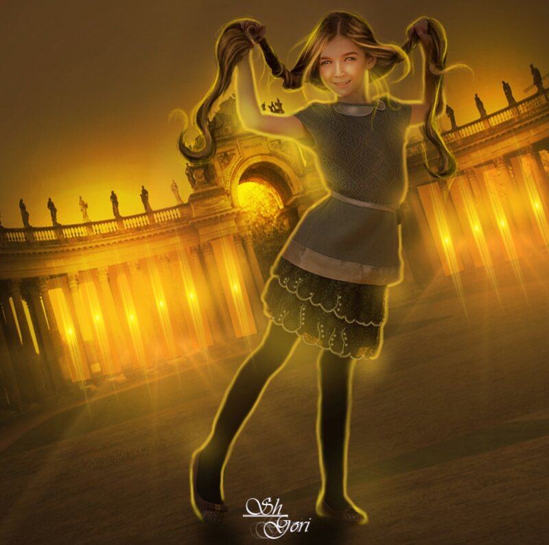 Girl with Glowing Hair — Yellow