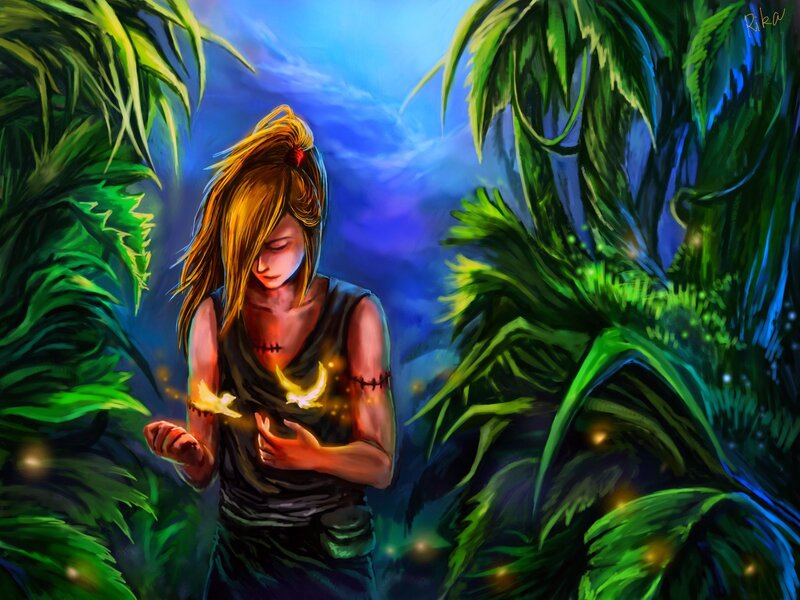 Girl with Glowing Hands — Green, Mysterious