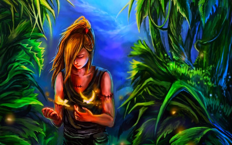 Girl with Glowing Hands — Green