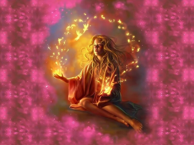 Girl with Glowing Hands — Pink
