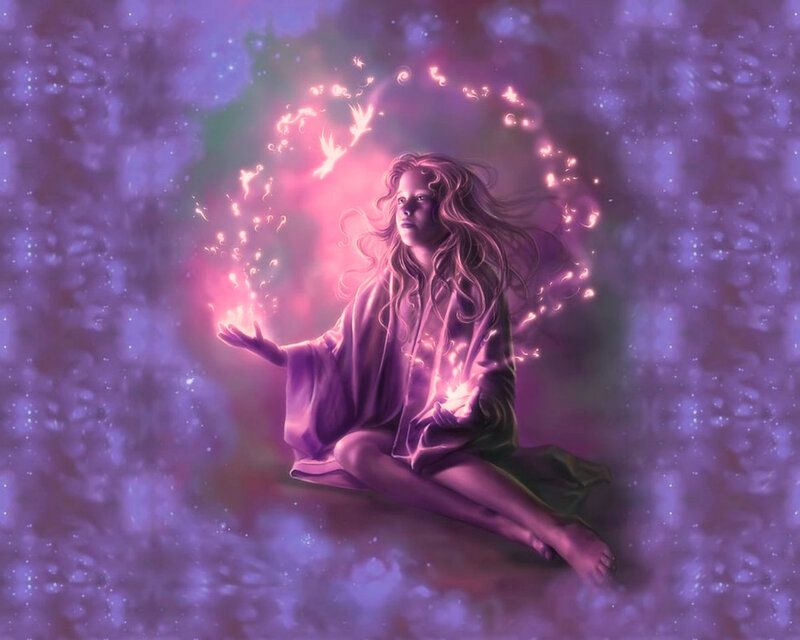 Girl with Glowing Hands — Purple